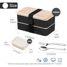 Lunchbox portapranzo Scatole bento box contenitore originale divisore bundle stile giapponese con cucchiaio e forchetta in acciaio inox (Nero)