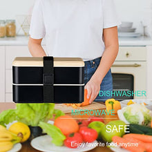 Lunchbox portapranzo Scatole bento box contenitore originale divisore bundle stile giapponese con cucchiaio e forchetta in acciaio inox (Nero)