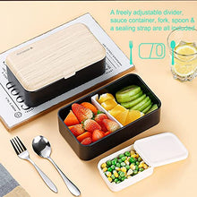 Lunchbox portapranzo Scatole bento box contenitore originale divisore bundle stile giapponese con cucchiaio e forchetta in acciaio inox (Nero)