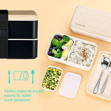 Lunchbox portapranzo Scatole bento box contenitore originale divisore bundle stile giapponese con cucchiaio e forchetta in acciaio inox (Nero)