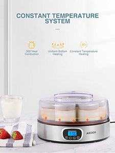 Yogurtiera Elettrica con Display LCD e 7 Vasetti da 200ml, Timer di Spegnimento Automatico, Yogurtiera in Acciaio Inossidabile con Yogurt Ricetta