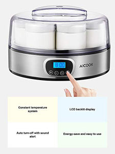 Yogurtiera Elettrica con Display LCD e 7 Vasetti da 200ml, Timer di Spegnimento Automatico, Yogurtiera in Acciaio Inossidabile con Yogurt Ricetta