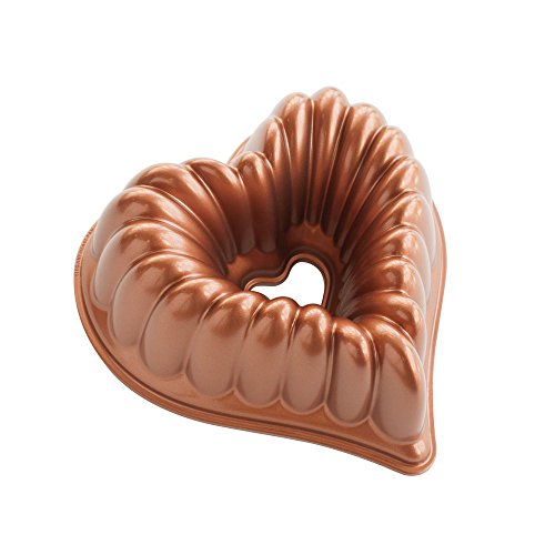 Nordic Ware Elegant Heart Bundt 55548, stampo torta a cuore, oro marrone