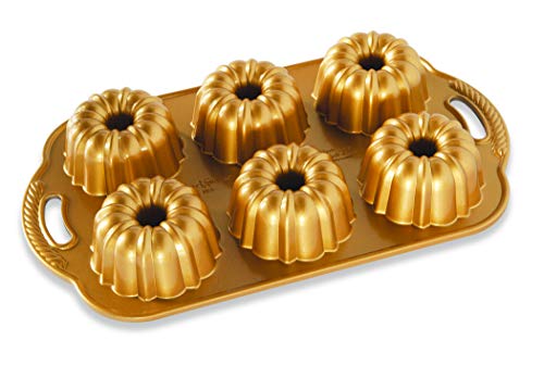 NordicWare stampo della torta a forma di mini cupcake Anniversary bundtlette, Alluminio, Gold, 21,8 x 32,8 x 5,1 cm