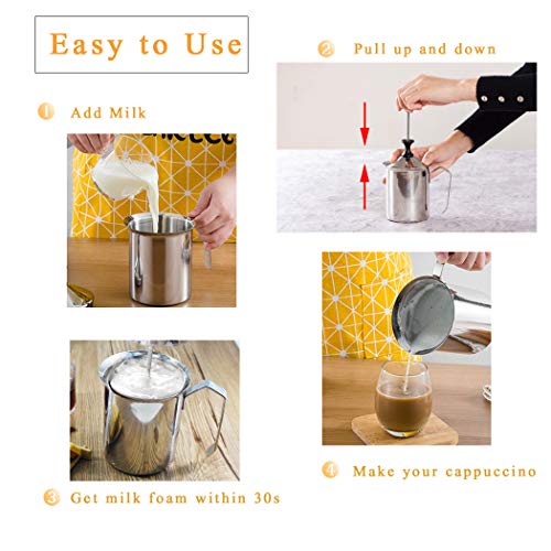Newaner 500 ml Montalatte,schiumalatte in acciaio inox doppia rete manuale  Latte Creamer Schiuma di latte : : Casa e cucina